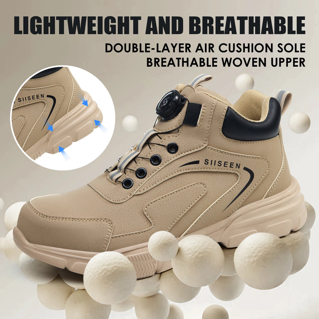 Safety shoes for men, anti-smashing steel toe, anti-puncture Kevlar, button-up mid-top men's work boots, industrial safety boots
