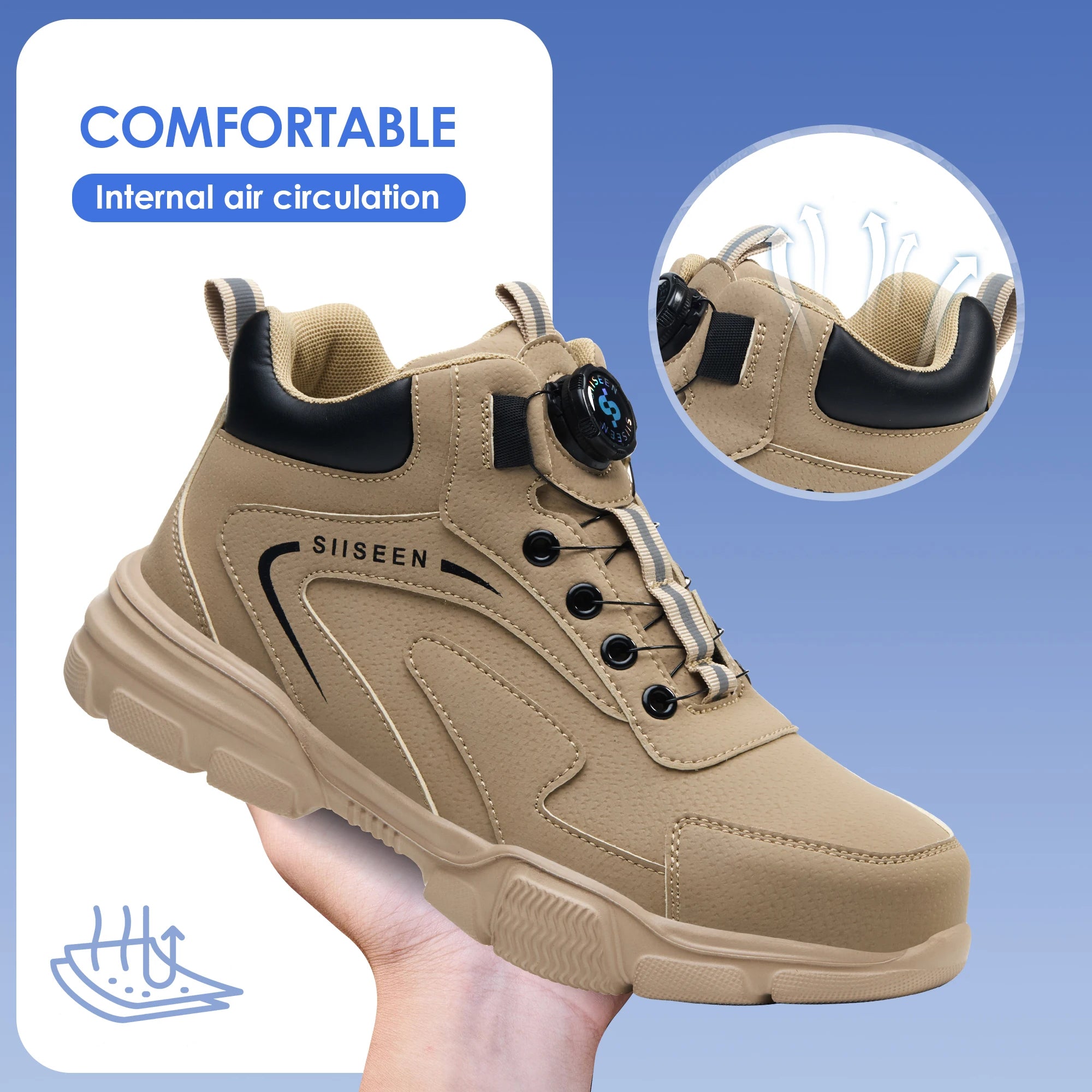 Safety shoes for men, anti-smashing steel toe, anti-puncture Kevlar, button-up mid-top men's work boots, industrial safety boots