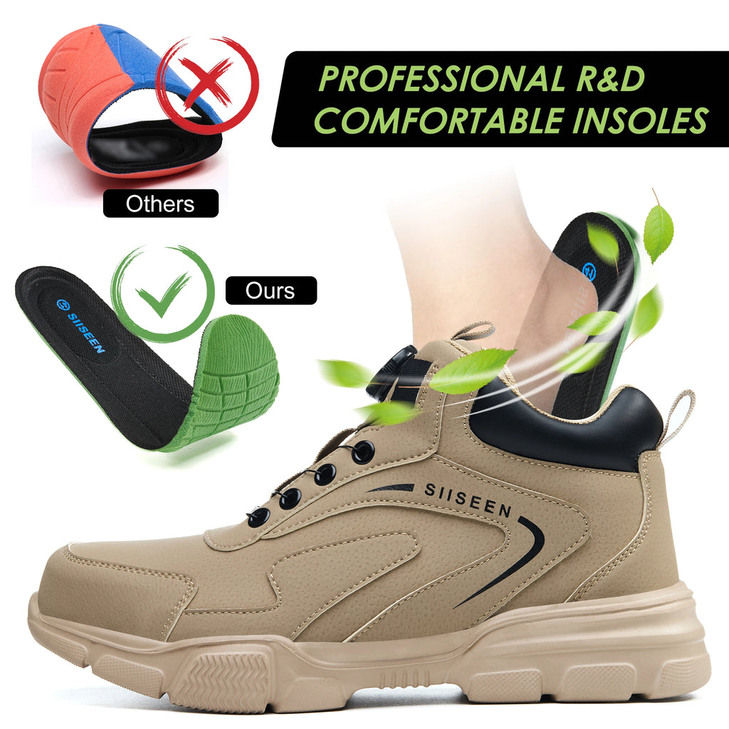 Safety shoes for men, anti-smashing steel toe, anti-puncture Kevlar, button-up mid-top men's work boots, industrial safety boots