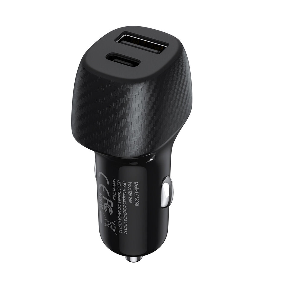 Dual Port Fast Car Charger 36W + USB-C to Lightning Cable – UNIQ Accessory Black