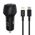 Dual Port Fast Car Charger 36W + USB-C to Lightning Cable – UNIQ Accessory Black